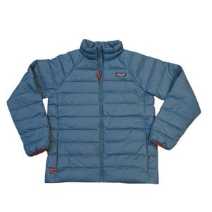 Patagonia Kids Down Puffer Coat Jacket Blue Orange Size XL (14) Unisex Full Zip